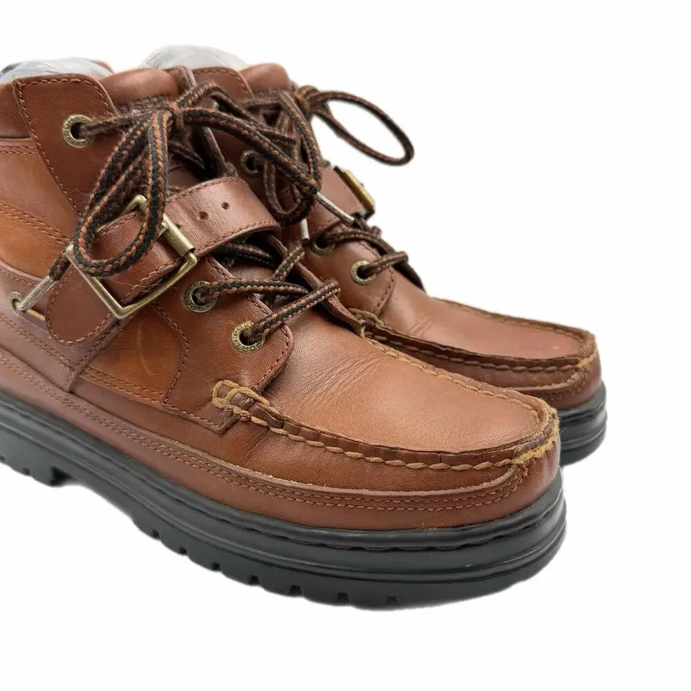 Polo Sport Ralph Lauren Boy's 6 Brown Leather Lace Up Buckle Strap Ankle Boots